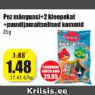 Pez mänguasi+2 kleepekat
+puuviljamaitselised kommid
85g