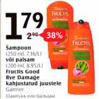 Šampoon 250 ml või palsam 200 ml Fructis Good Bye Damage kahjustatud juustele