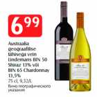 Austraalia
geograafilise
tähisega vein
Lindemans BIN 50
Shiraz 13% või
BIN 65 Chardonnay
13,5%