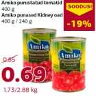 Allahindlus - Amiko purustatud tomatid
400 g;
Amiko punased Kidney oad
400 g / 240 g