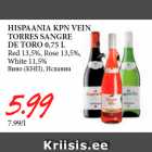 Allahindlus - HISPAANIA KPN VEIN
TORRES SANGRE
DE TORO 0,75 L