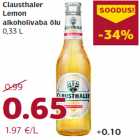 Allahindlus - Clausthaler
Lemon
alkoholivaba õlu
0,33 L