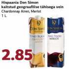 Hispaania Don Simon
kaitstud geograafilise tähisega vein
Chardonnay Airen, Merlot
1 L