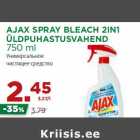 AJAX SPRAY BLEACH 2IN1
ÜLDPUHASTUSVAHEND
750 ml