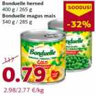 Bonduelle herned
400 g / 265 g
Bonduelle magus mais
340 g / 285 g