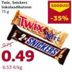 Twix, Snickers
šokolaadibatoon
75 g