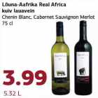 Allahindlus - Lõuna-Aafrika Real Africa kuiv lauavein
Chenin Blanc, Cabernet Sauvignon Merlot
75 cl