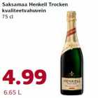 Allahindlus - Saksamaa Henkell Trocken
kvaliteetvahuvein
75 cl